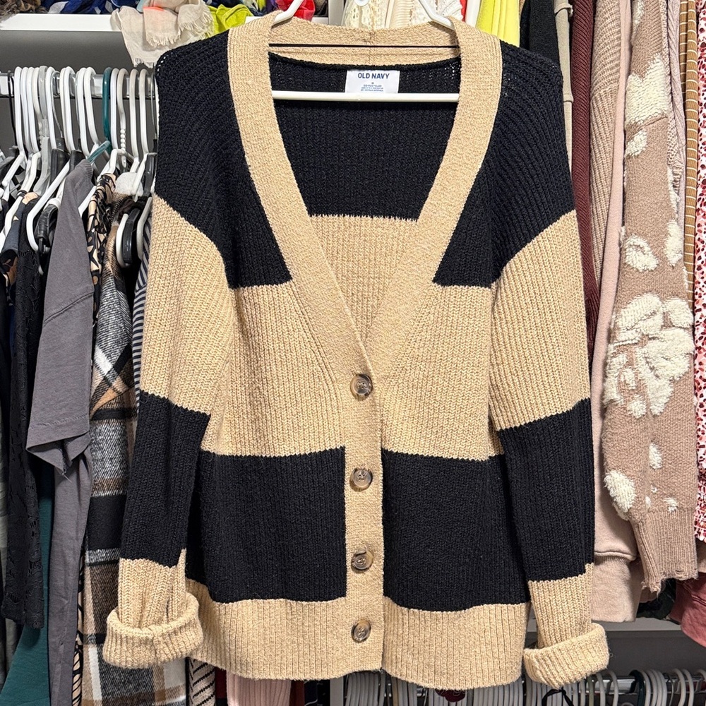 Old Navy Women's Black and Tan Cardigan